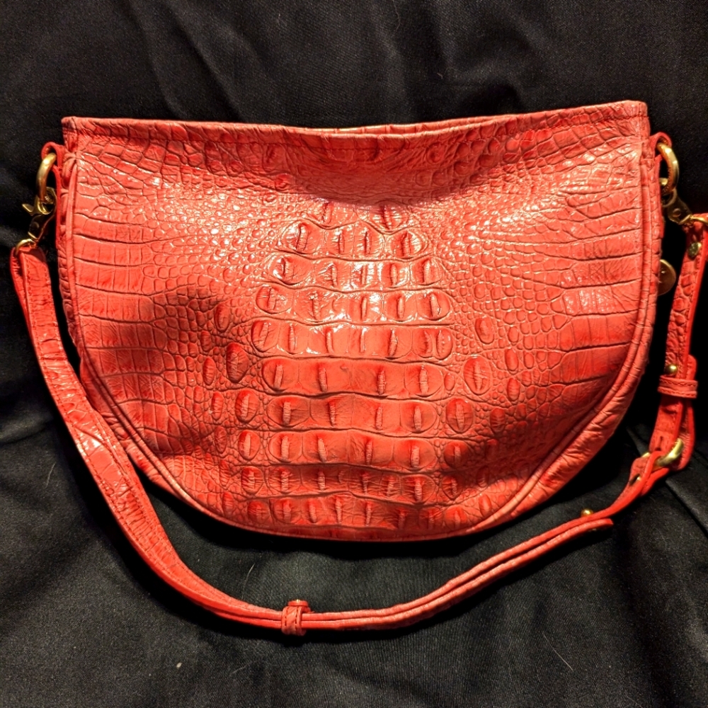 Brahmin Hot Pink Crocodile Skin Shoulder Bag With Wallet